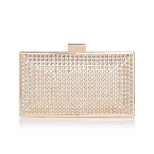 NEW! AQUA Crystal Embellished Minaudiere Clutch Gold